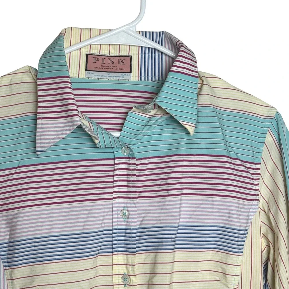 Thomas Pink Pink Striped Button Down Shirt‎ Womens Size 14 100% Cotton